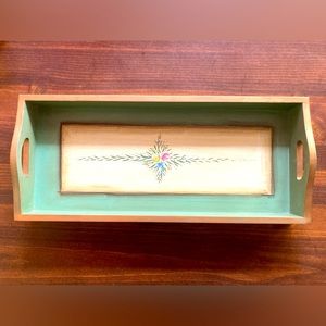 Hand-painted wood tray with handles
